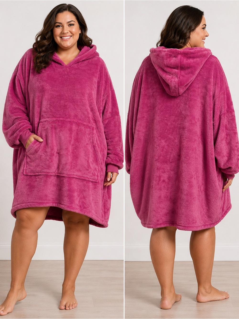 Miss Mila Oversized Wearable Blanket Hoodie Pink Plush Flannel One Size